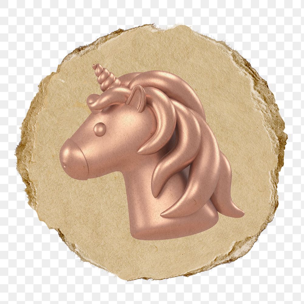 Rose gold  unicorn  png sticker,  3D ripped paper, transparent background