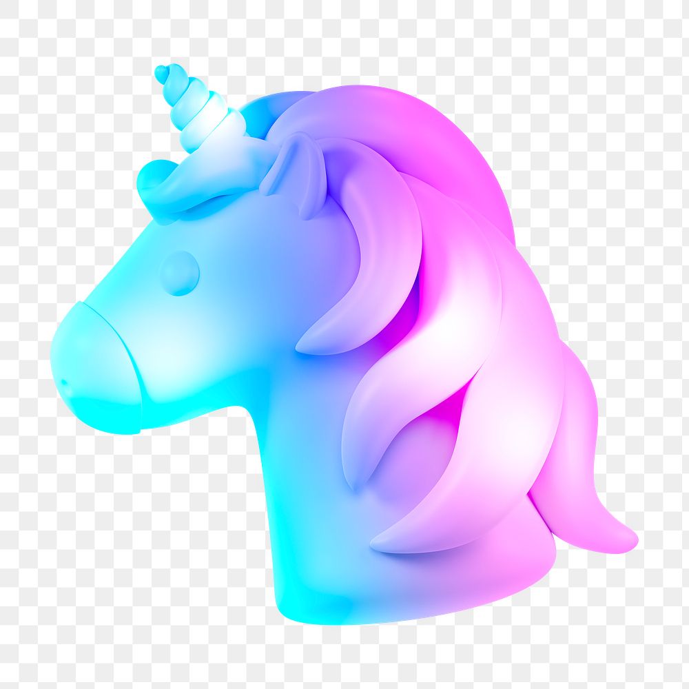 Unicorn icon  png sticker, 3D neon glow, transparent background