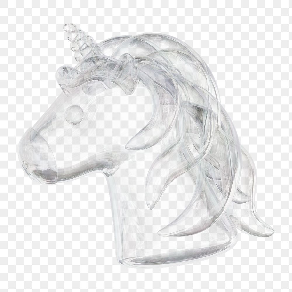 Unicorn icon  png sticker, 3D crystal glass, transparent background