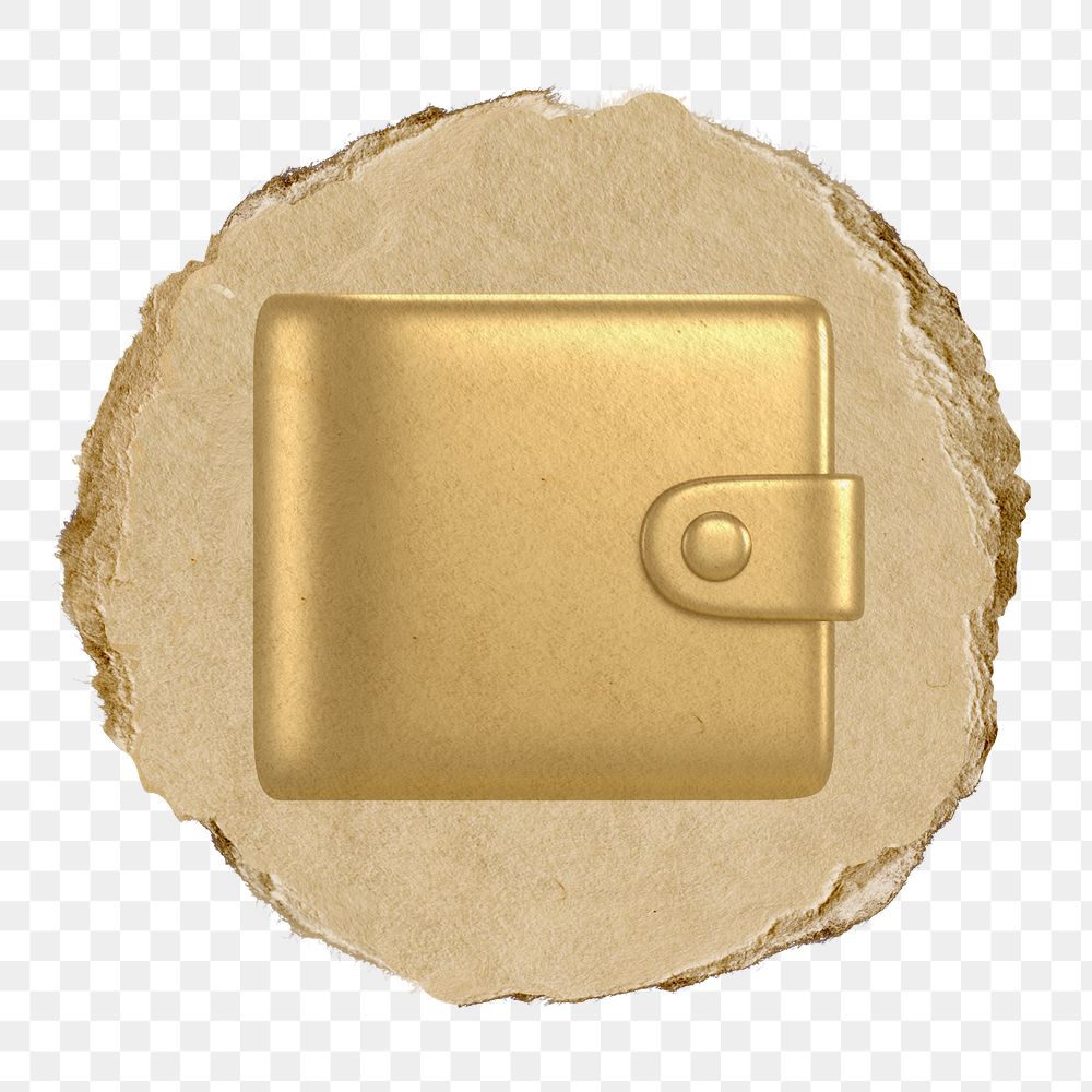Gold wallet  png sticker,  3D ripped paper, transparent background
