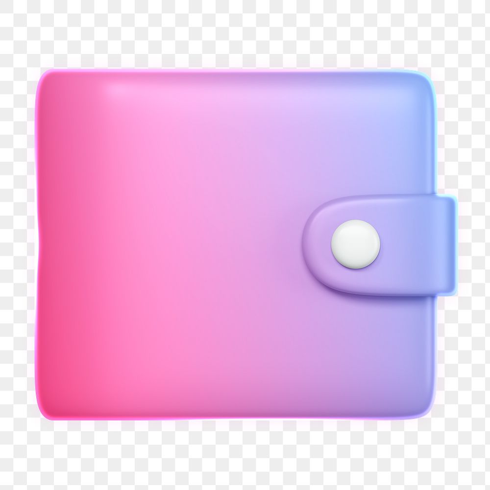 Wallet icon  png sticker, 3D neon glow, transparent background