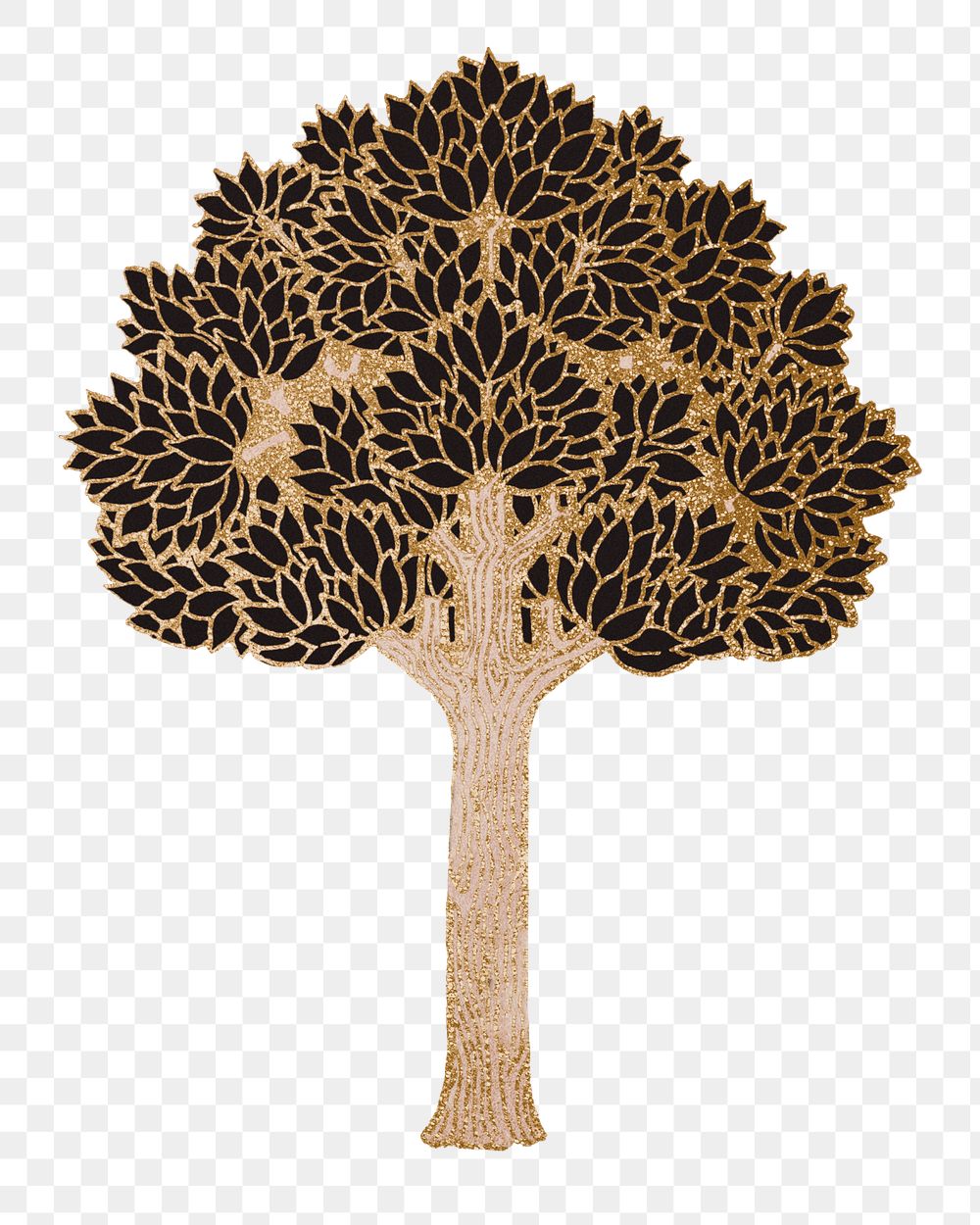 Gold tree png sticker, vintage botanical illustration, transparent background