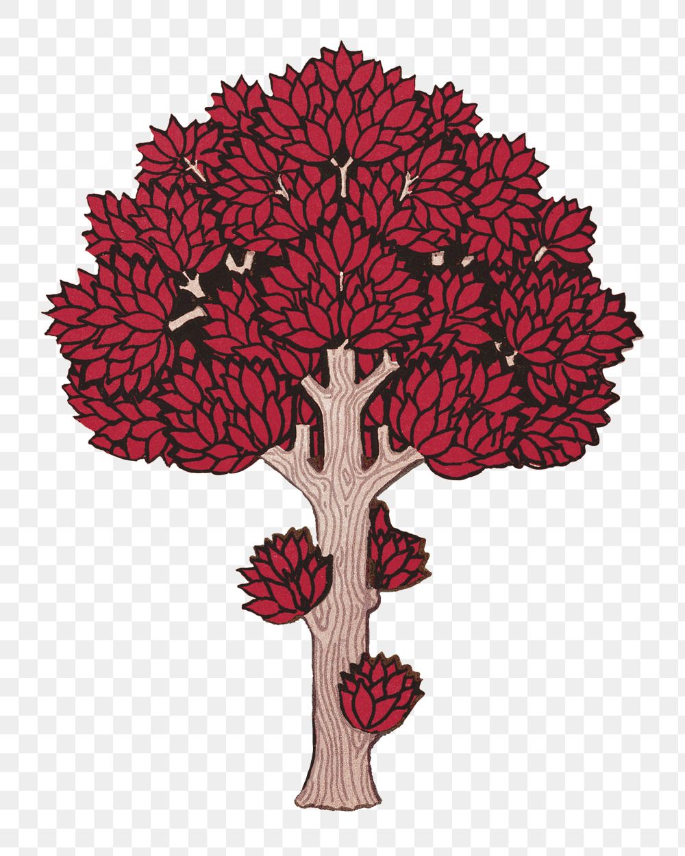 Red tree png sticker, vintage botanical illustration, transparent background