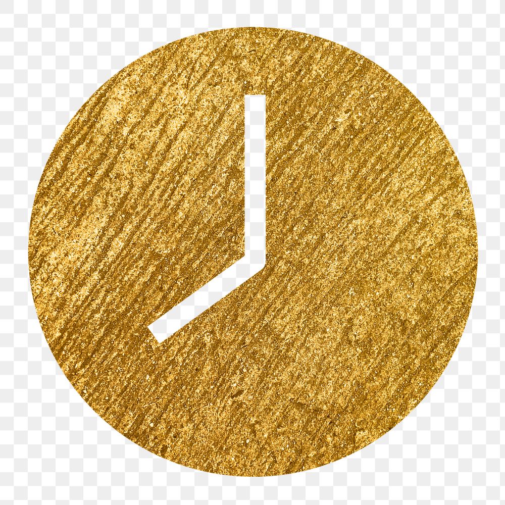 Clock png icon sticker, gold glittery design, transparent background