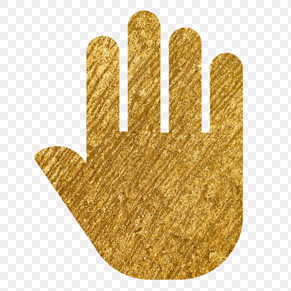 Hand png icon sticker, gold glittery design, transparent background