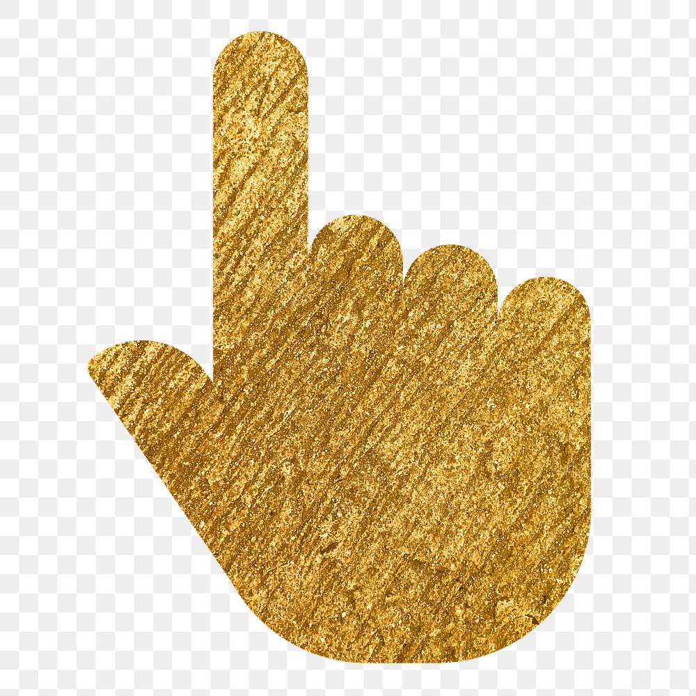 Pointing hand png icon sticker, gold glittery design, transparent background