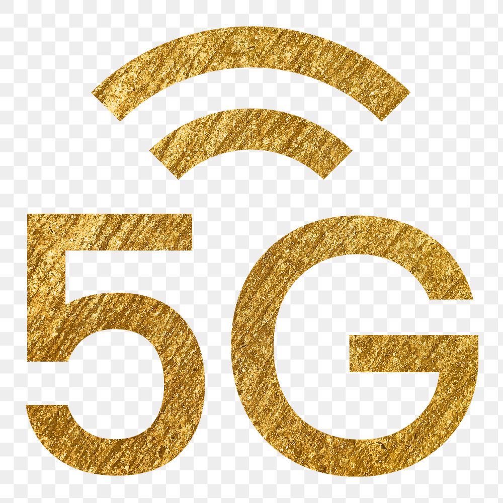 5G network png icon sticker, gold glittery design, transparent background