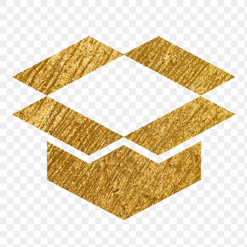 Open box png icon sticker, gold glittery design, transparent background