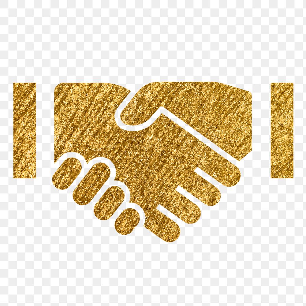Business handshake png icon sticker, gold glittery design, transparent background
