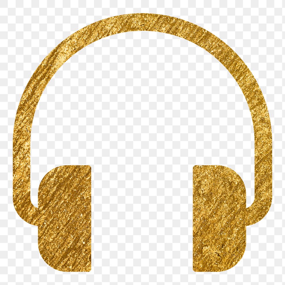 Headphones, music png icon sticker, gold glittery design, transparent background