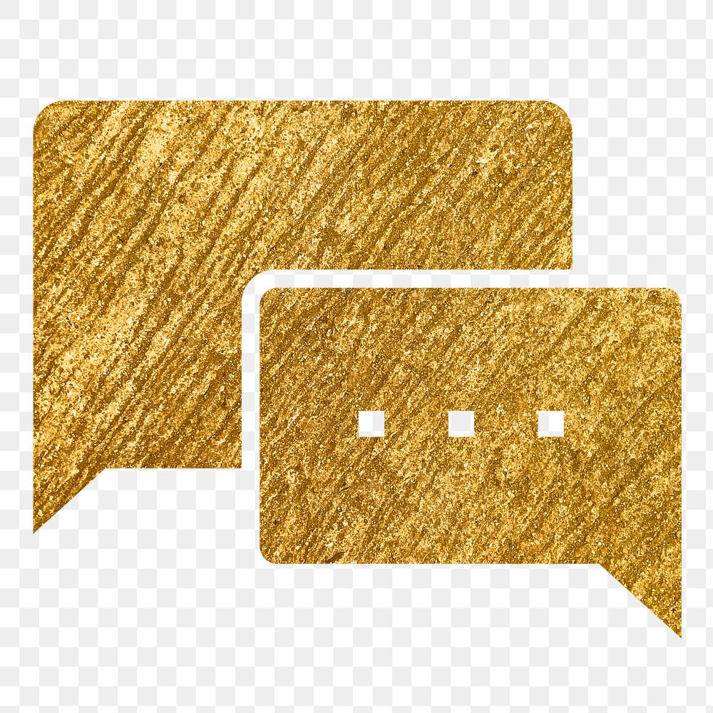 Speech bubble png icon sticker, gold glittery design, transparent background