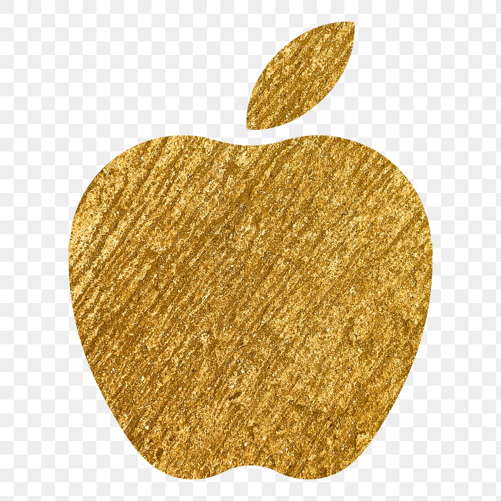 Apple png icon sticker, gold glittery design, transparent background