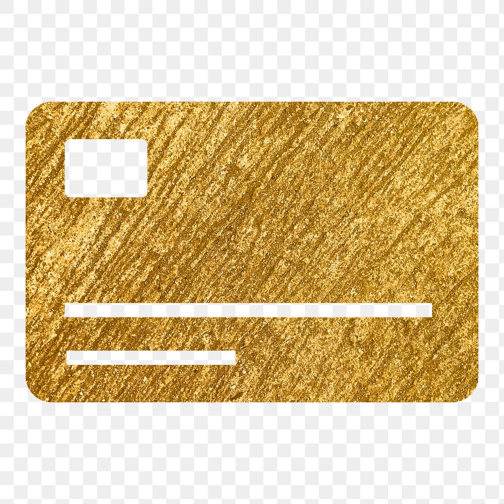 Credit card png icon sticker, gold glittery design, transparent background