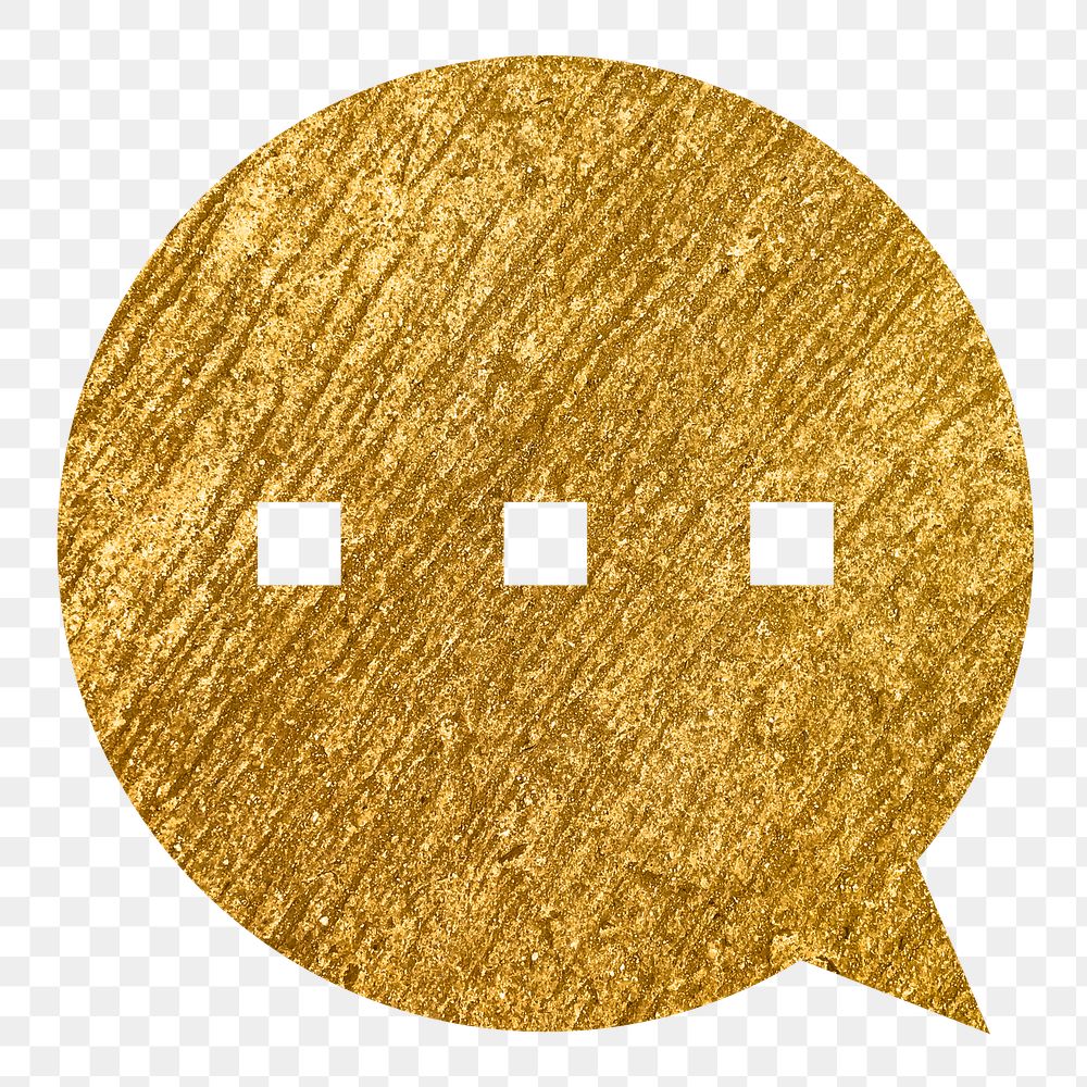 Speech bubble png icon sticker, gold glittery design, transparent background