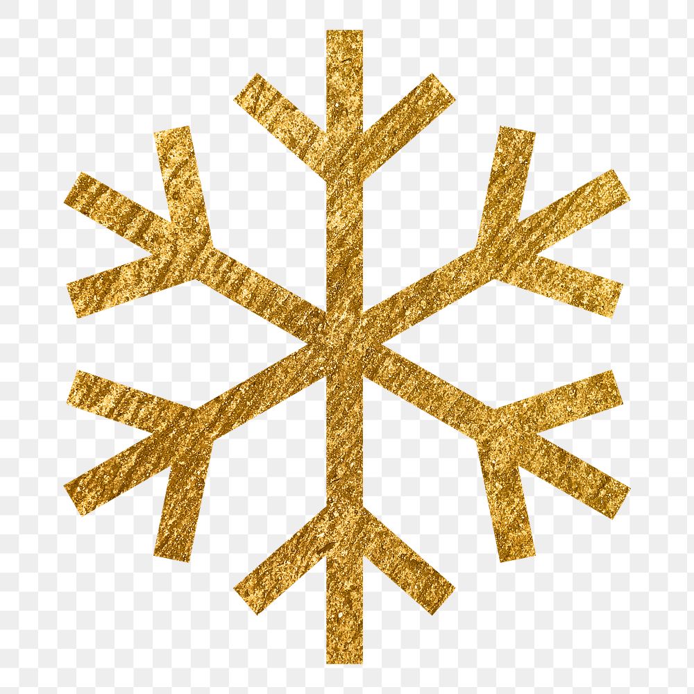 Snowflake png icon sticker, gold glittery design, transparent background