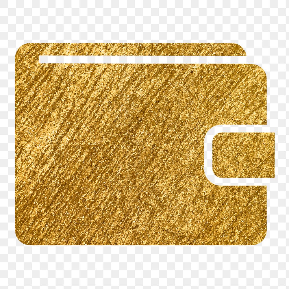 Wallet payment png icon sticker, gold glittery design, transparent background