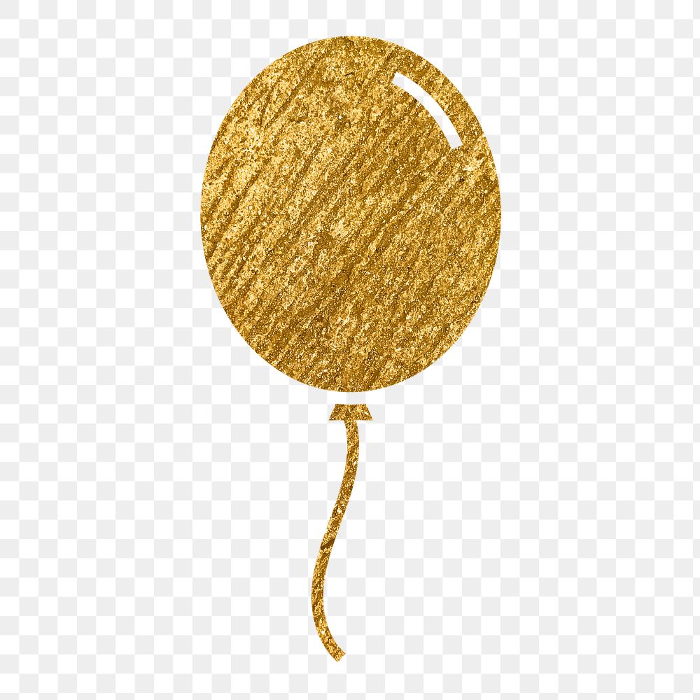 Floating balloon png icon sticker, gold glittery design, transparent background