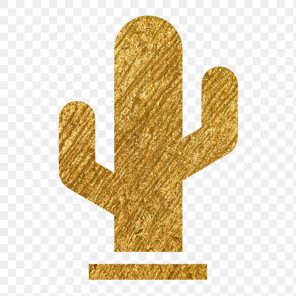Cactus png icon sticker, gold glittery design, transparent background