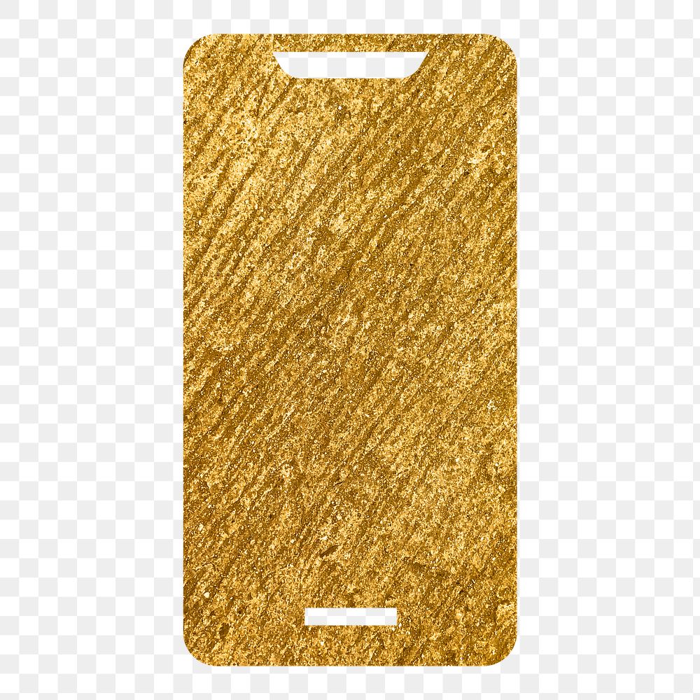 Mobile phone png icon sticker, gold glittery design, transparent background