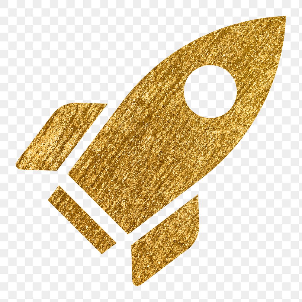 Rocket png icon sticker, gold glittery design, transparent background