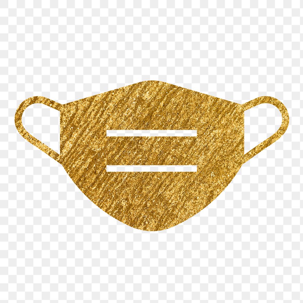 Face mask png icon sticker, gold glittery design, transparent background
