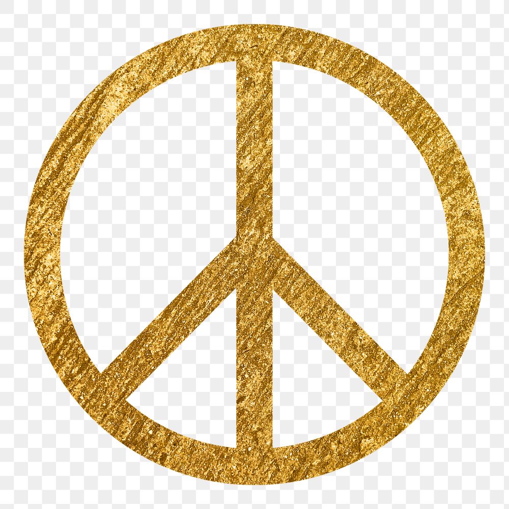 Peace symbol png icon sticker, gold glittery design, transparent background