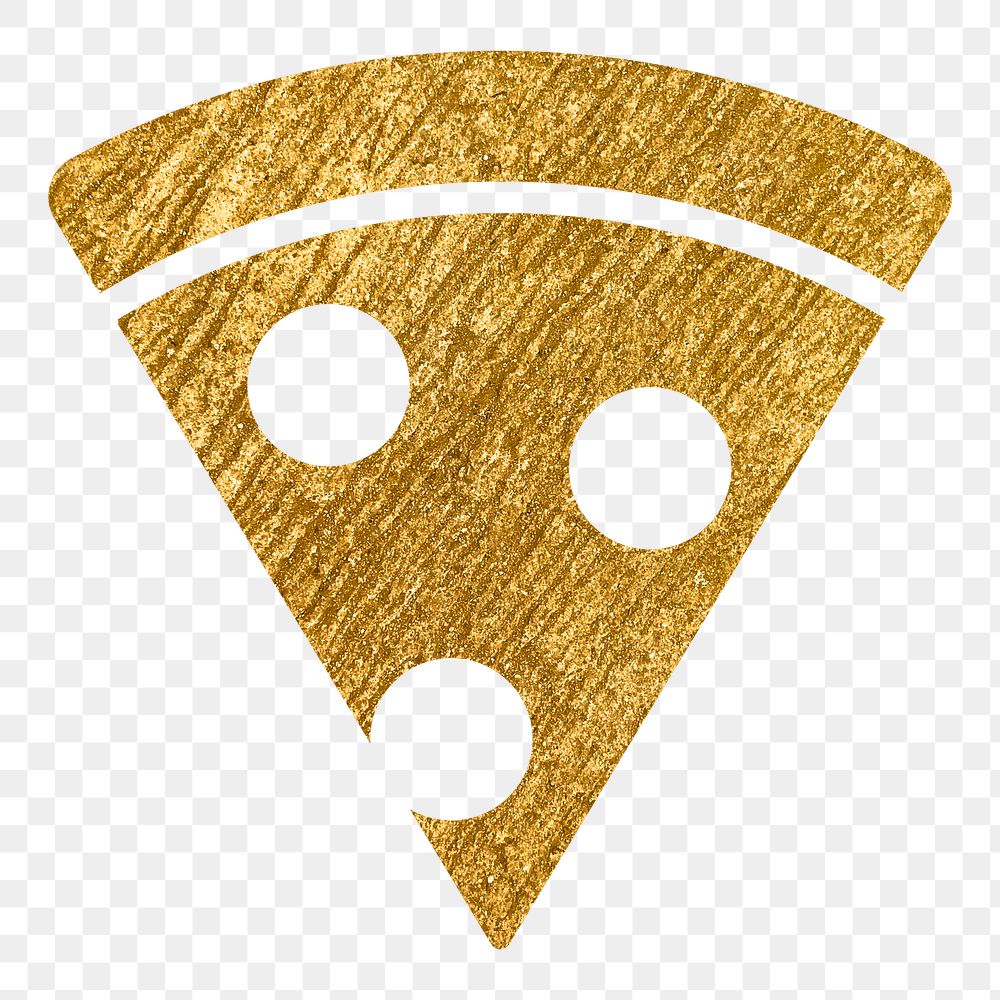 Pizza png icon sticker, gold glittery design, transparent background