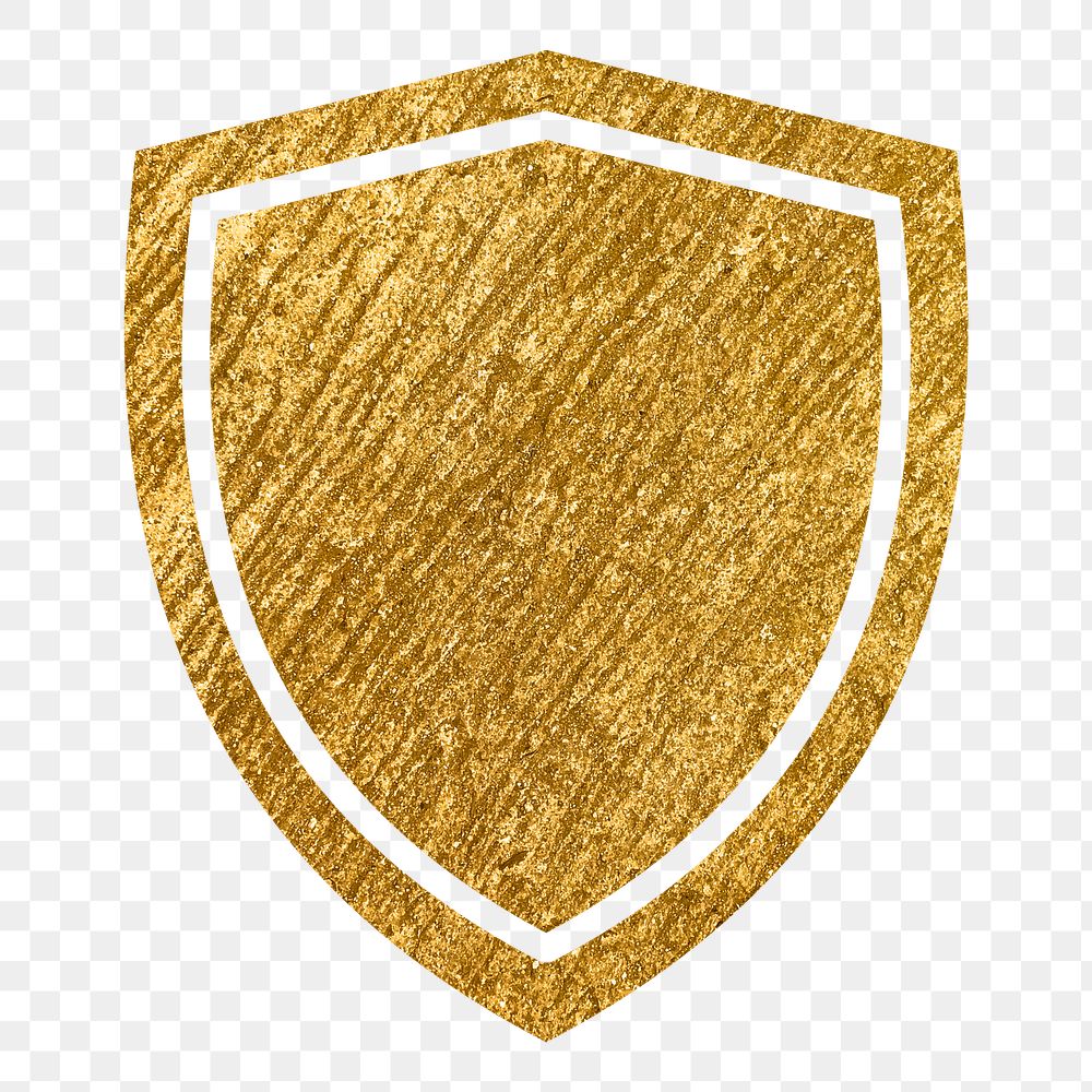 Shield, protection png icon sticker, gold glittery design, transparent background