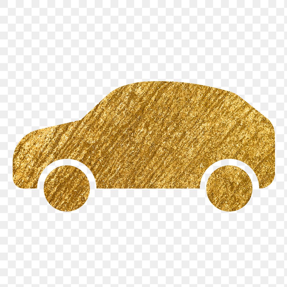 EV car png icon sticker, gold glittery design, transparent background
