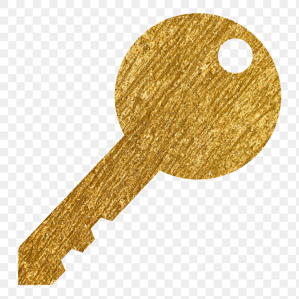 Key, safety png icon sticker, gold glittery design, transparent background