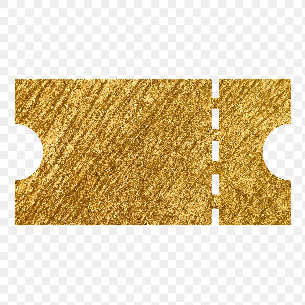 Voucher, ticket png icon sticker, gold glittery design, transparent background