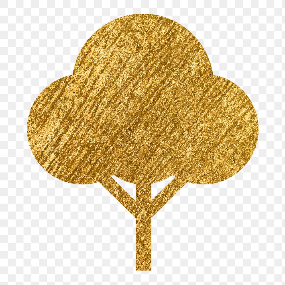 Tree, environment png icon sticker, gold glittery design, transparent background