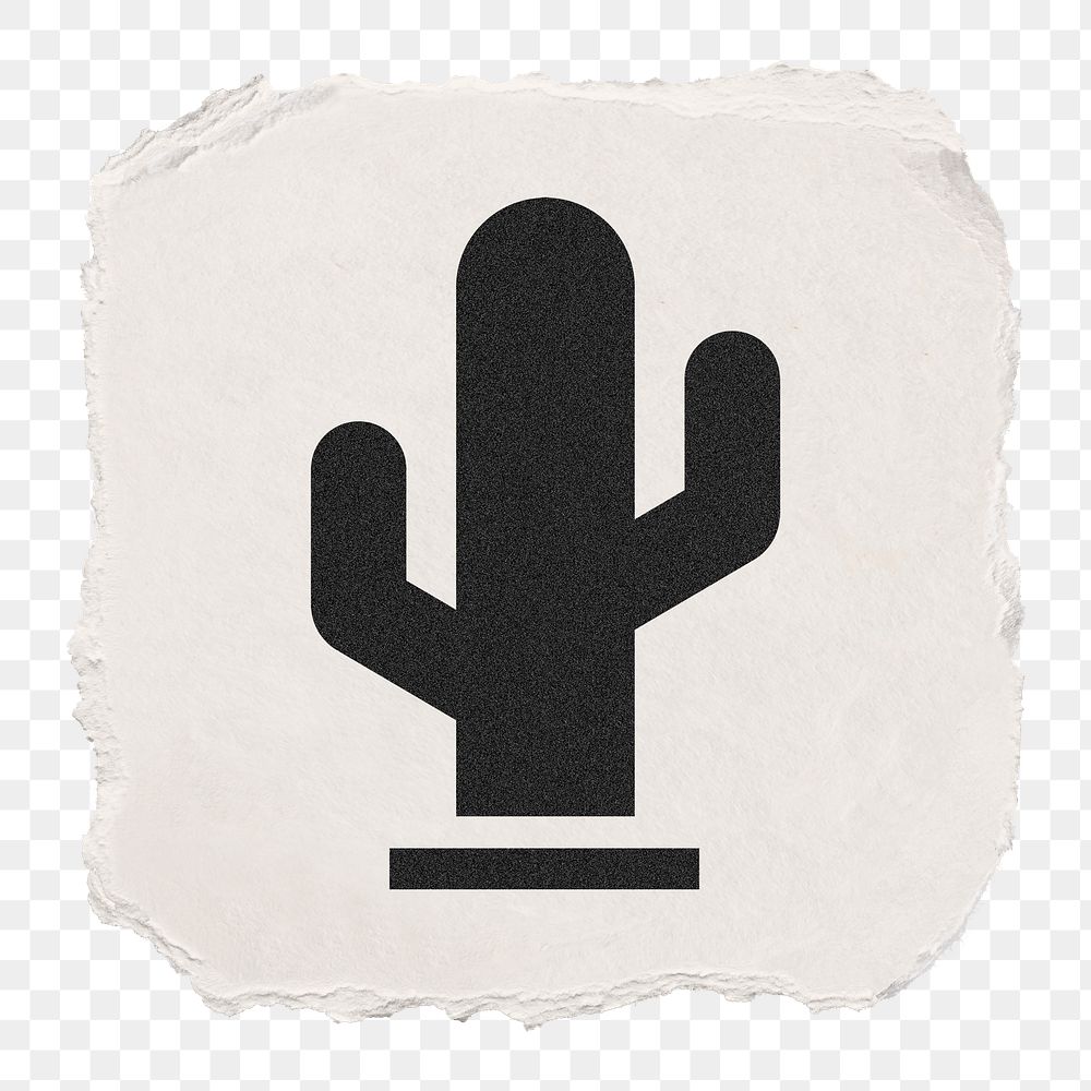 Cactus png icon sticker, ripped paper design, transparent background