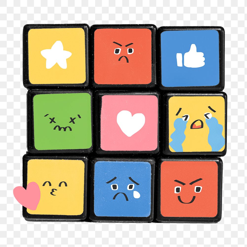 Emoji icons png sticker, Puzzle cube design, transparent background