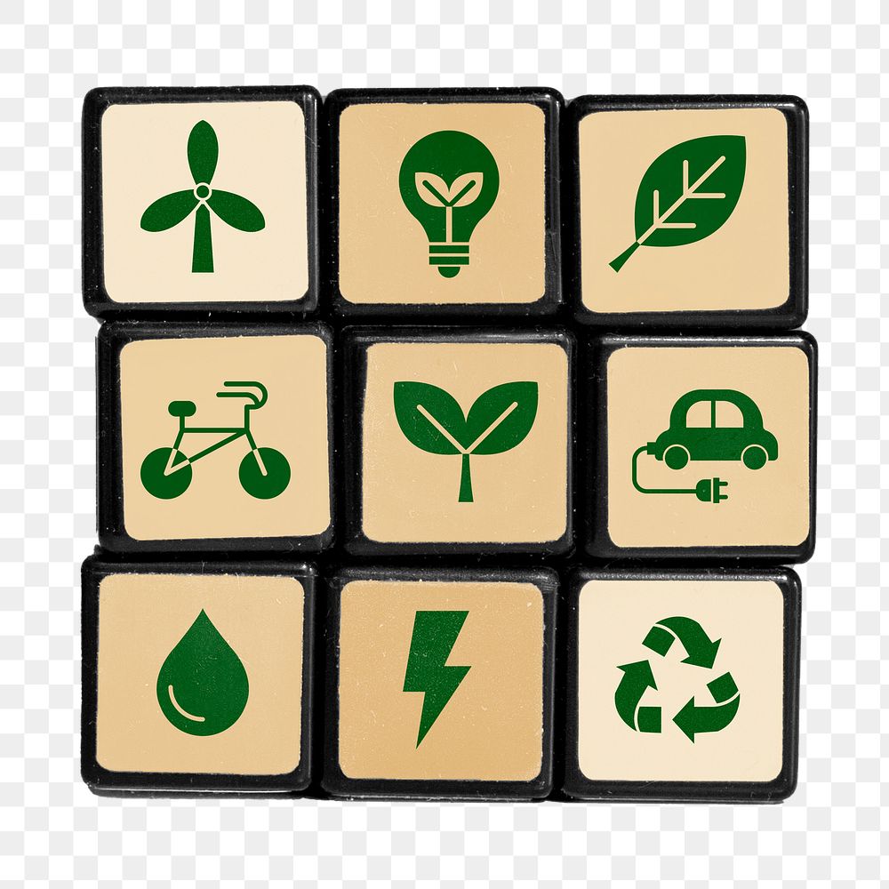 Environment icons png sticker, Puzzle cube design, transparent background