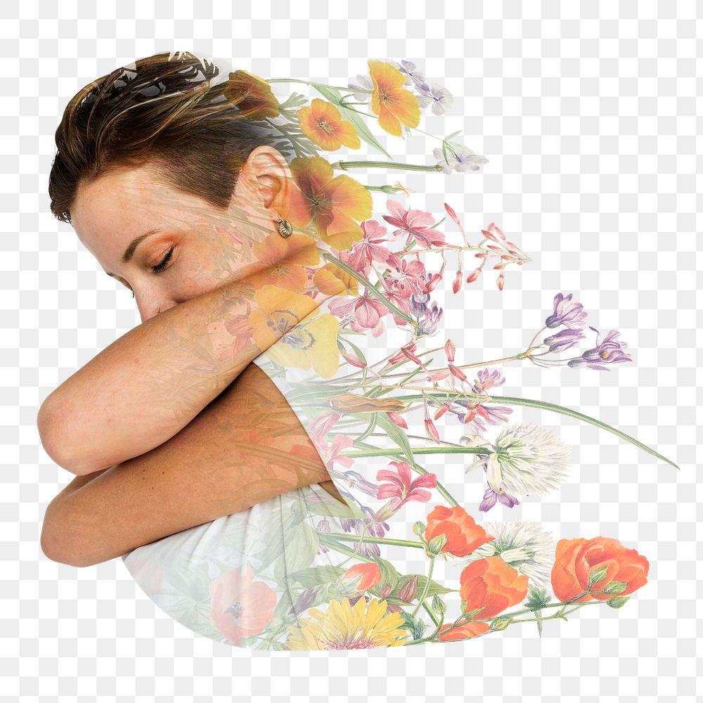 Self hug png sticker, floral design, transparent background