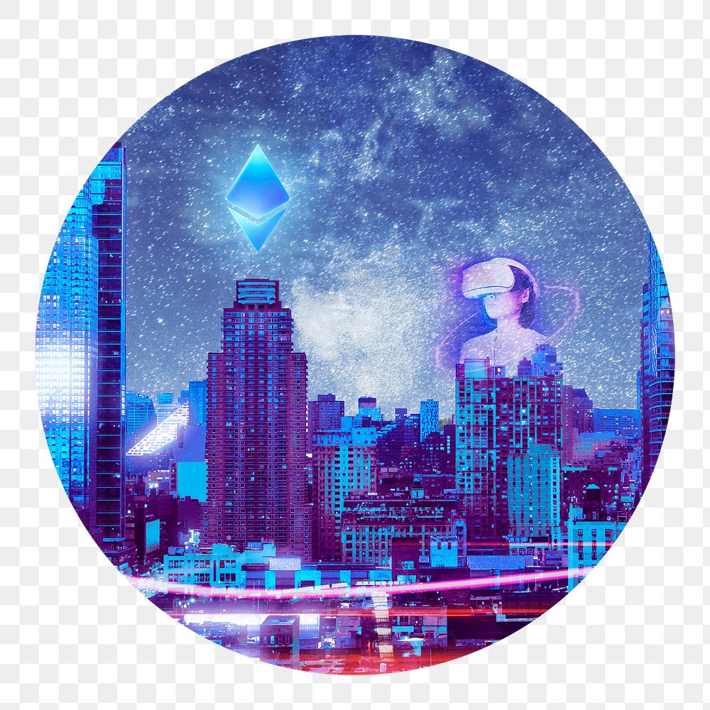 Futuristic city png sticker, circle shape, transparent background