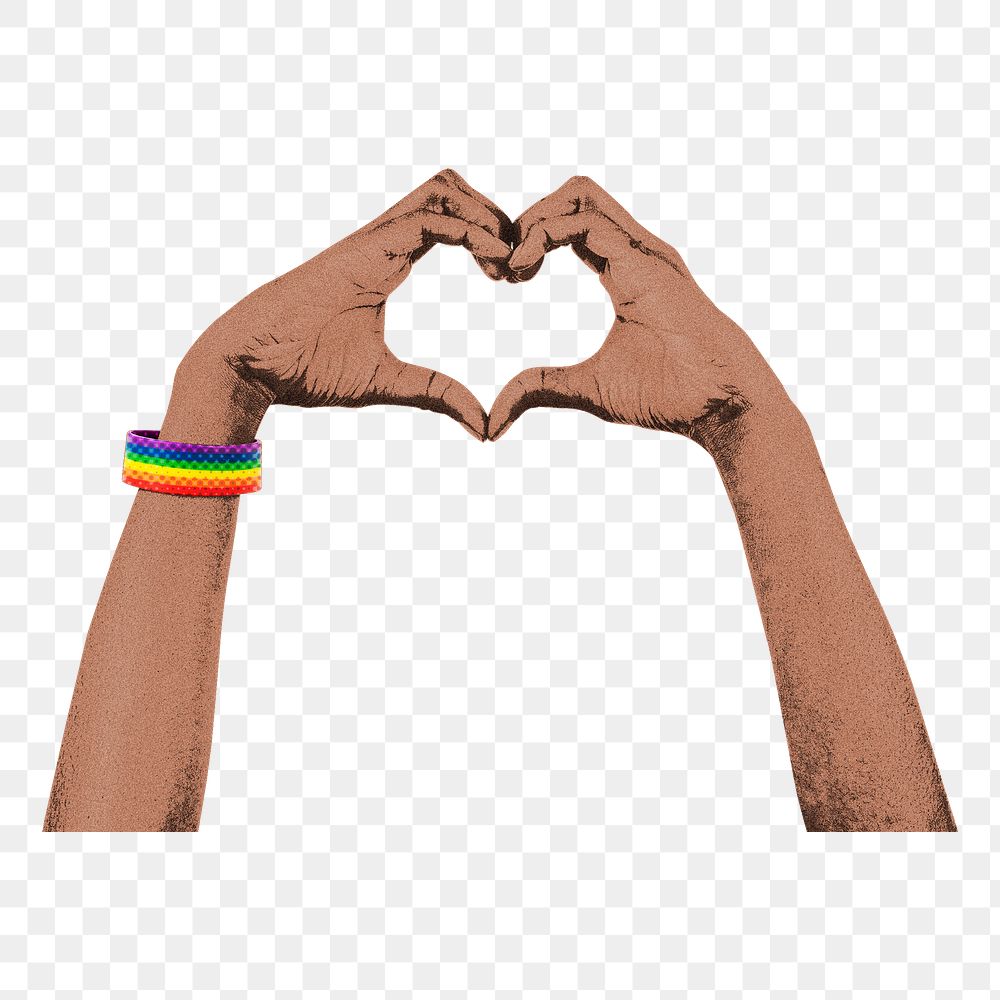 Heart hands png sticker, pride wristband design, transparent background