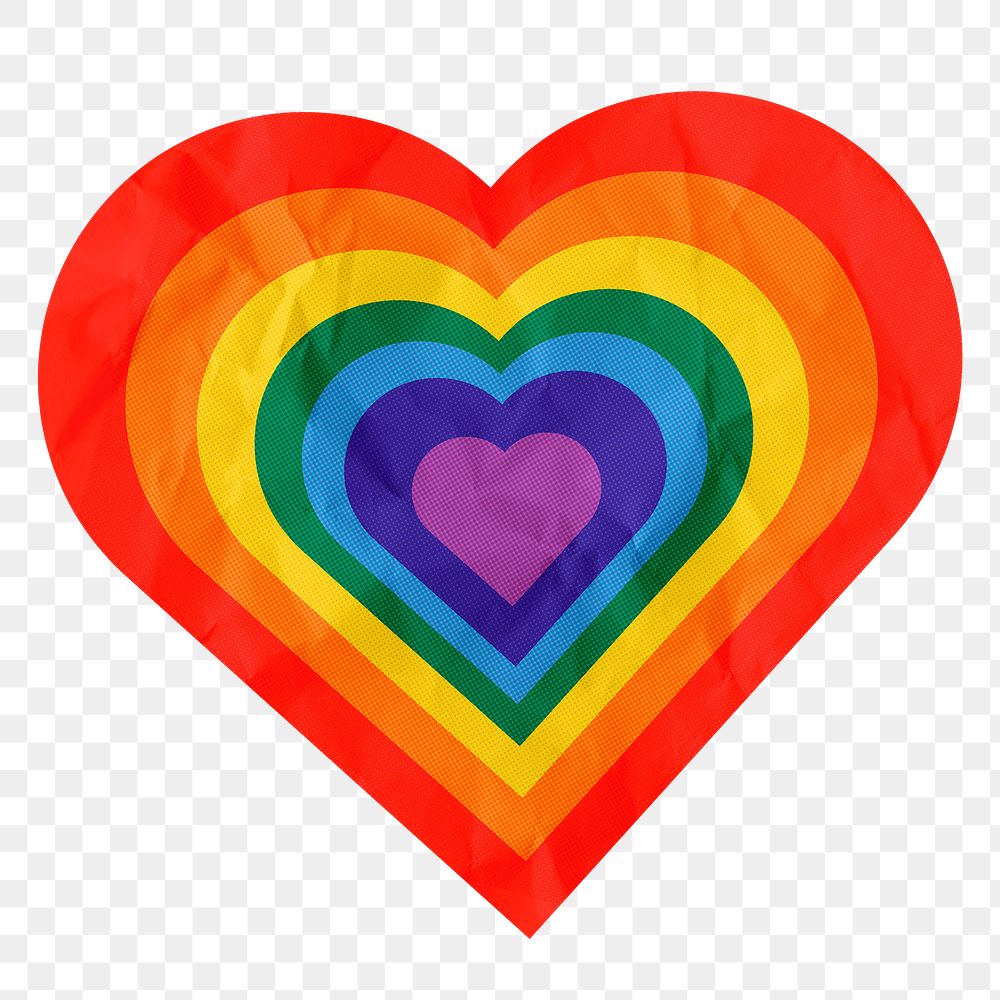 Rainbow heart png sticker, paper texture design, transparent background