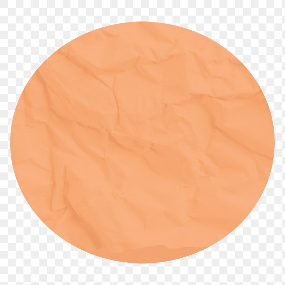 Round badge png sticker, orange paper texture design, transparent background