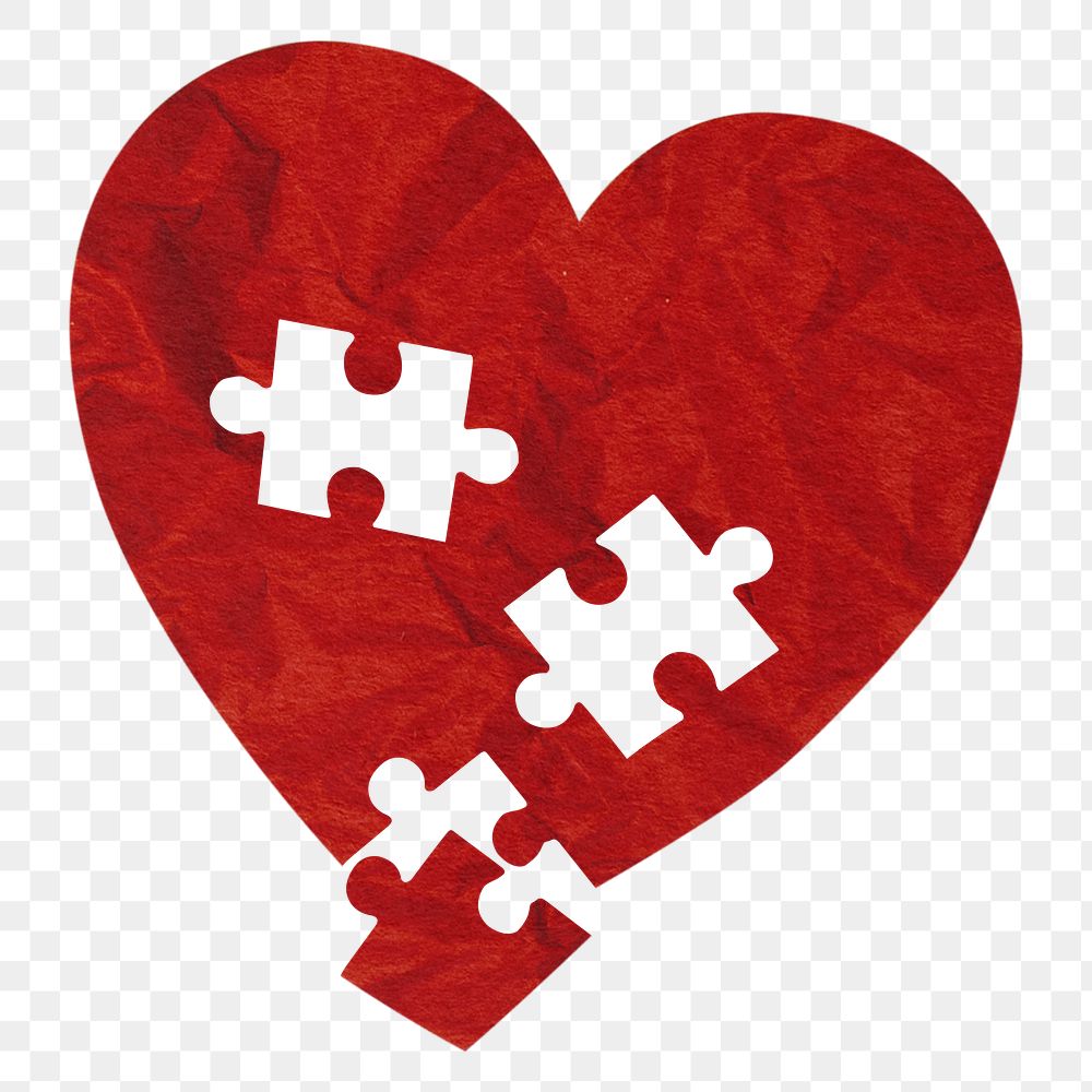 Heart puzzle png sticker, paper texture design, transparent background