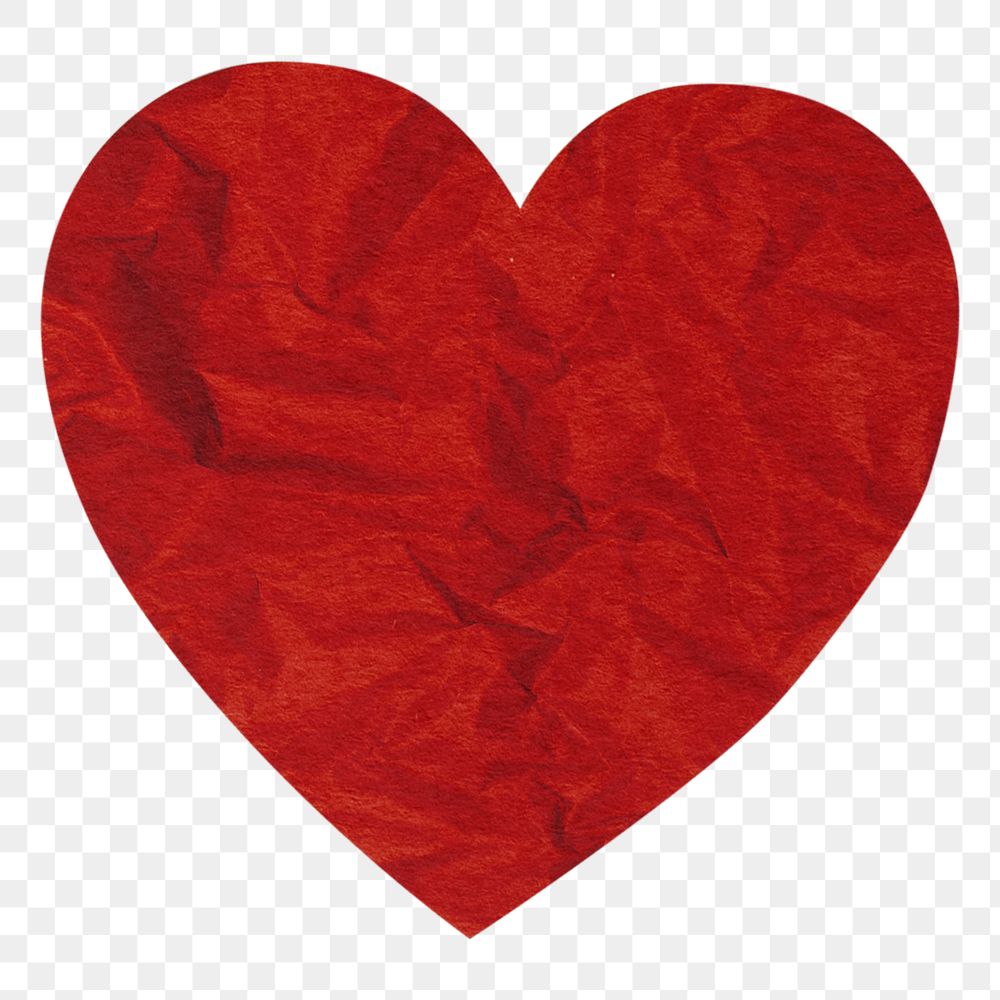 Red heart png sticker, paper texture design, transparent background