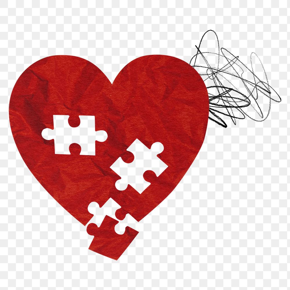 Heart puzzle png sticker, paper texture design, transparent background