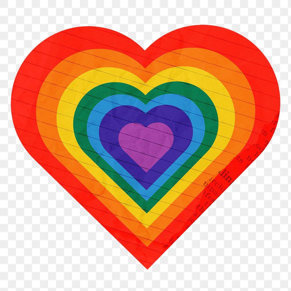 Rainbow heart png sticker, paper texture design, transparent background
