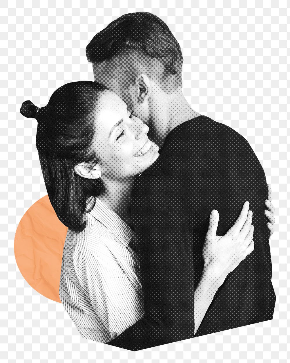 Couple hugging png sticker, gray design, transparent background