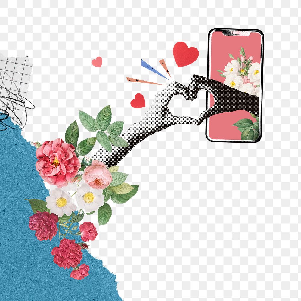 Online dating png border, floral aesthetic, transparent design
