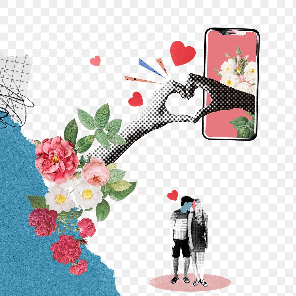 Online dating png background, floral aesthetic, transparent design