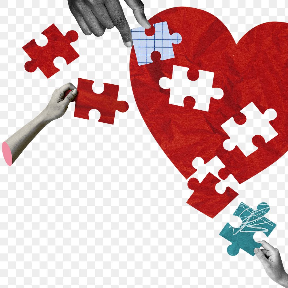Heart puzzle png border, mental health, transparent design