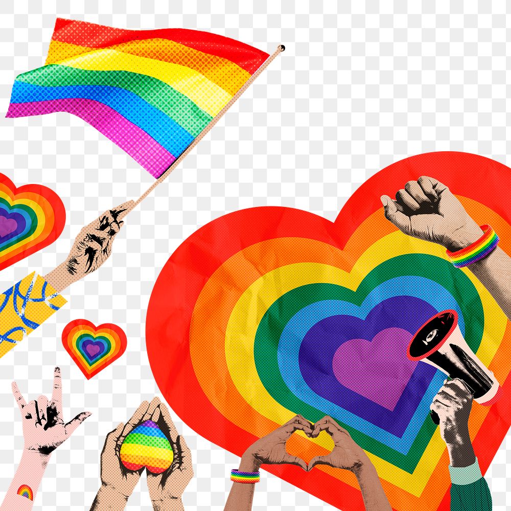 Pride month png background, rainbow heart, transparent design