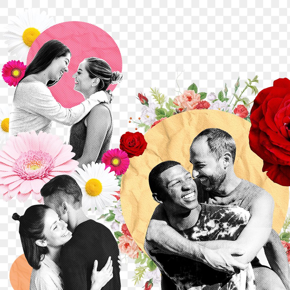 Png LGBTQ+ love background, floral illustration, transparent design